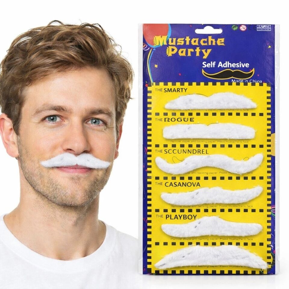 Mey İthalat® 6’lı Yapışkanlı Beyaz Parti Bıyık Seti – Farklı Modeller