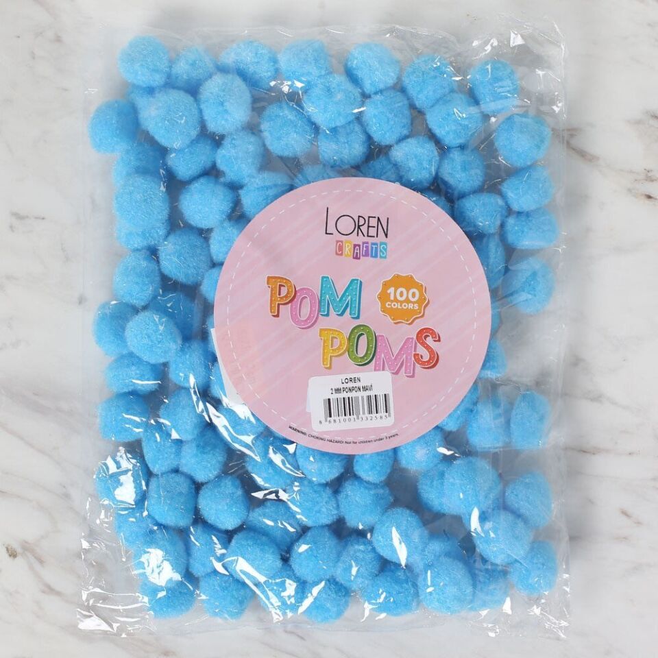LOREN CRAFTS 2 CM 100 ADET MAVİ PONPON