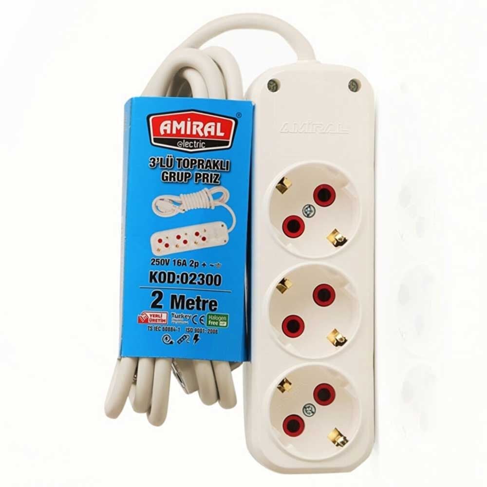 3 lü Topraklı 2 Metre Kablolu Grup Priz (491491)