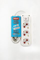 3 lü Topraklı Anahtarlı 2 Metre Kablolu Grup Priz (491491)