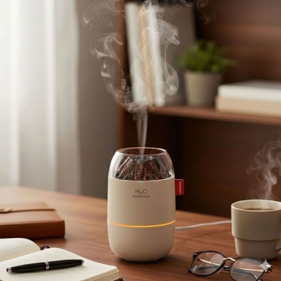 AD Ahşap Odun Ateşi Tasarımlı 280 Ml Ultrasonik Hava Nemlendirici & Aroma Difüzör – Soğuk Buhar Makinesi, Led Işıklı, Ortam Nemlendirici