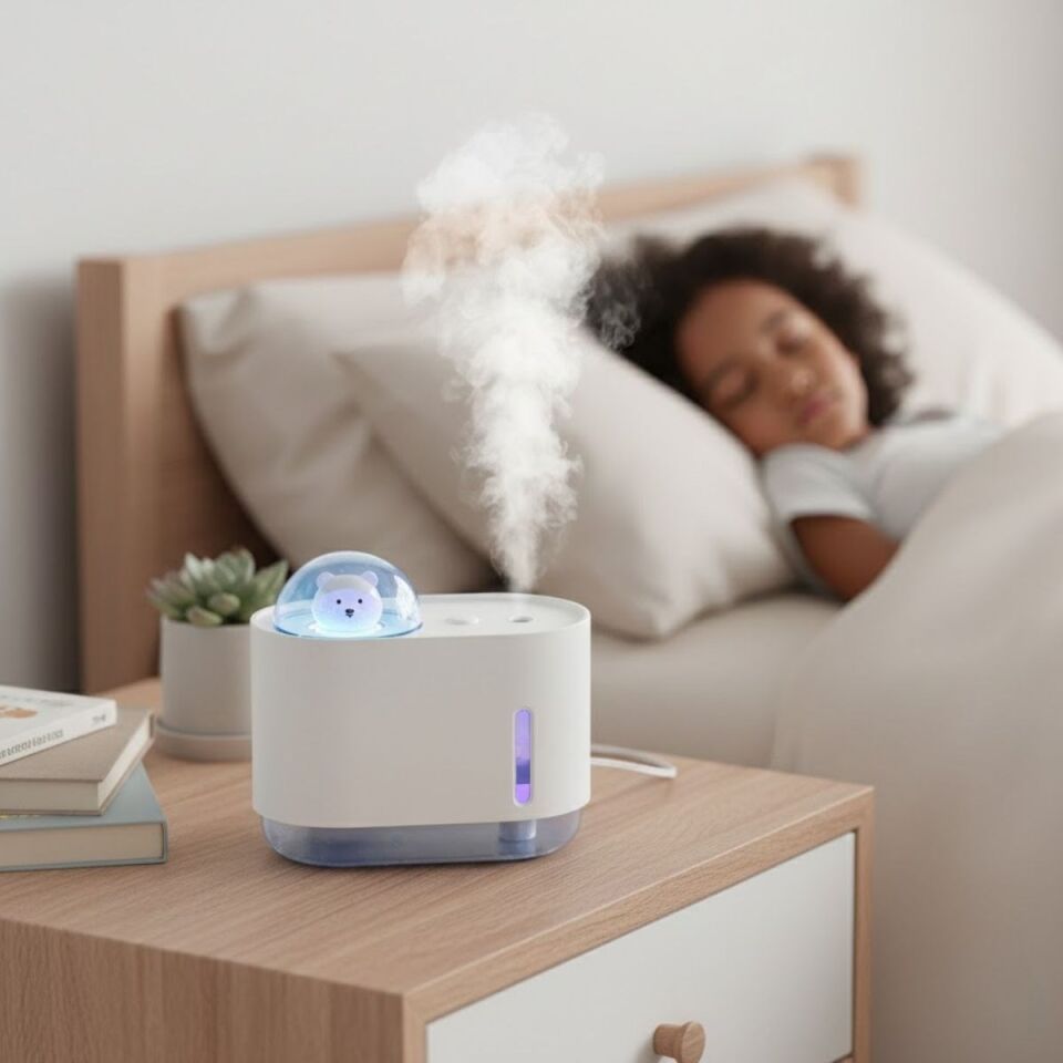AD Uzay Ayısı 300 ML USB Hava Nemlendirici – LED Işıklı Masaüstü Buhar Makinesi, Yatak Odası & Çocuk Odası İçin Ortam Nemlendirici