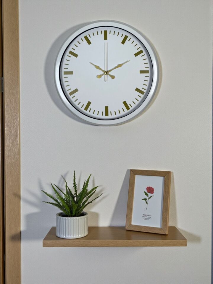 Beyaz Zarafet 40 Cm Metal Duvar Saati