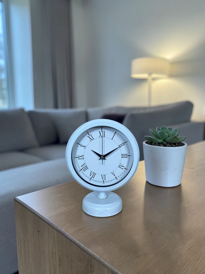 White Pure Roman 25 x 20 Cm Metal Masa Saati