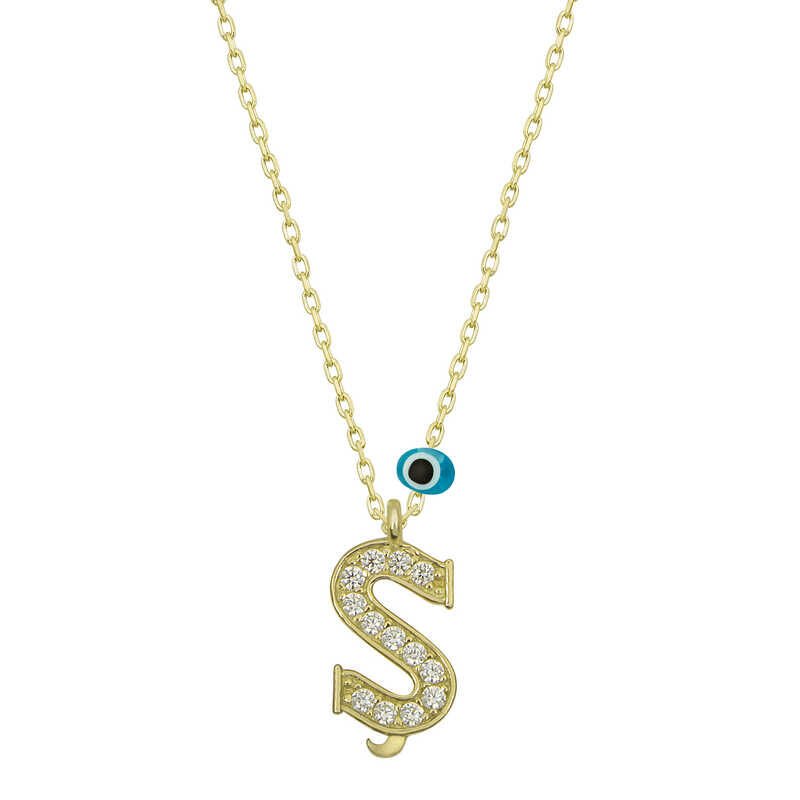 925 Ayar Gümüş Nazar Gold Ş Harfi Kadın Gümüş Kolye T6796 (491491)