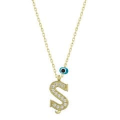 925 Ayar Gümüş Nazar Gold Ş Harfi Kadın Gümüş Kolye T6796 (491491)