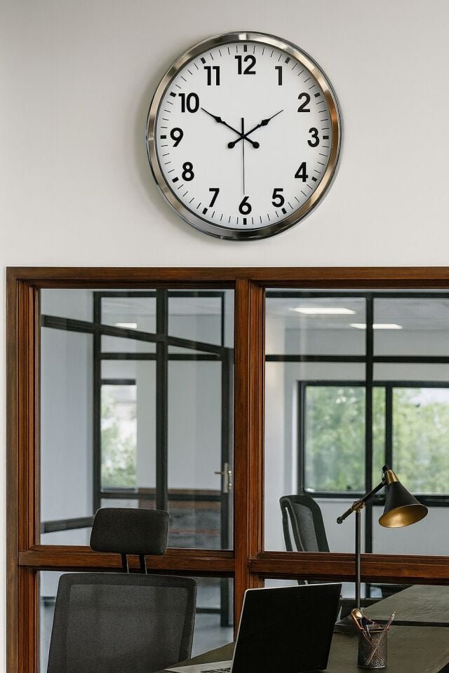 Krom Şıklık 52 Cm Metal Modern Duvar Saat