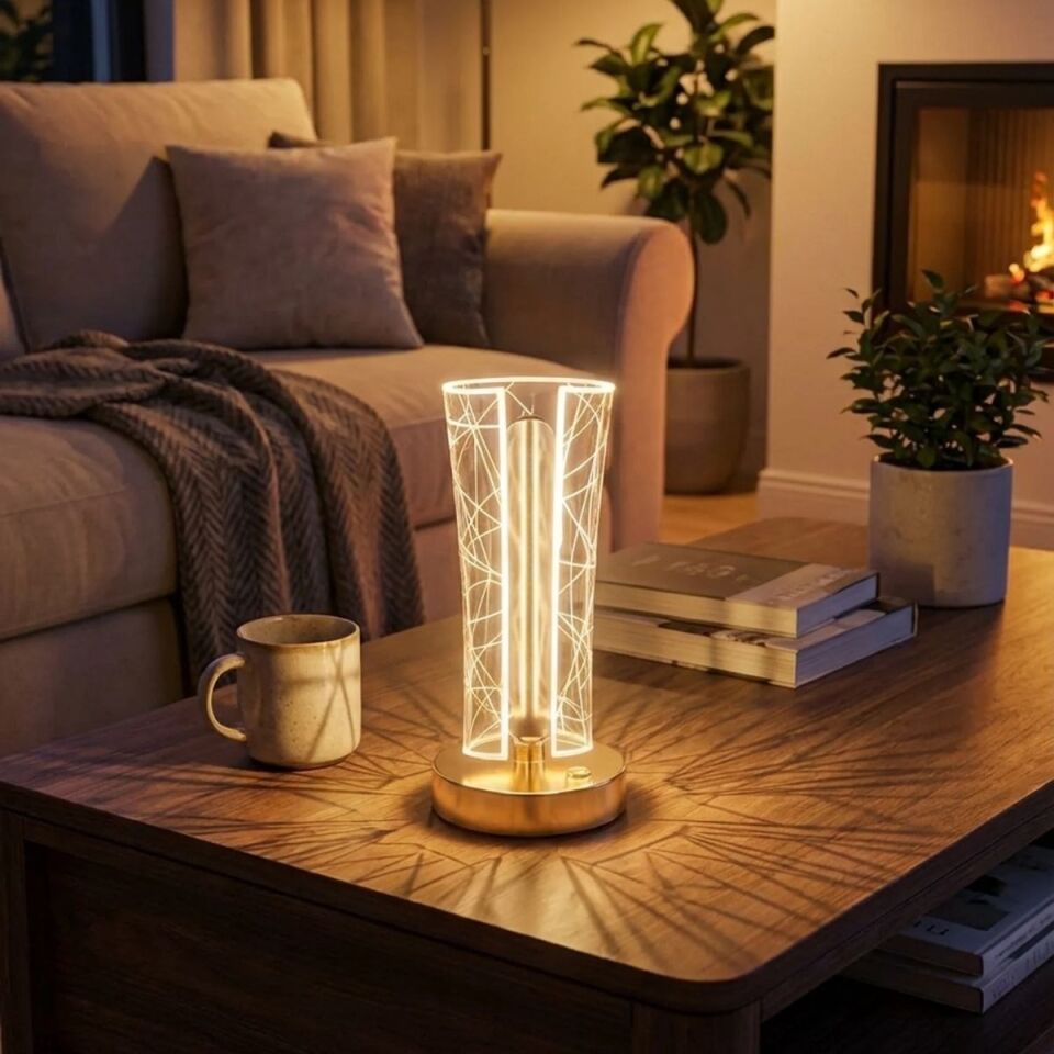AD İki Yandan Kavisli Silindirik Geometrik Çizgi Model Kristal LED Masa Lambası – Dokunmatik, 3 Renk Işık Modlu, Şarjlı Dekoratif Gece Lambası