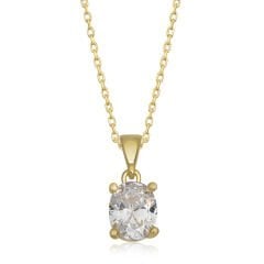 925 Ayar Gümüş Gold Oval Zirkon Taşlı Kadın Gümüş Kolye T6916 (491491)