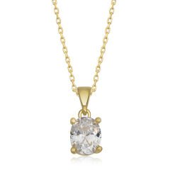 925 Ayar Gümüş Gold Oval Zirkon Taşlı Kadın Gümüş Kolye T6916 (491491)