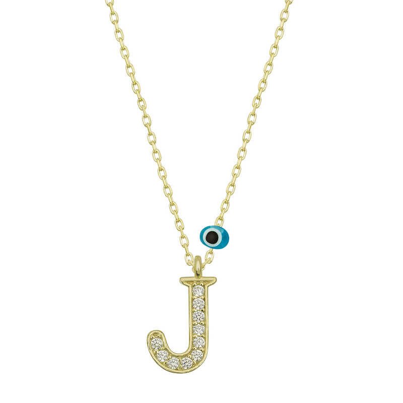 925 Ayar Gümüş Nazar Gold J Harfi Kadın Gümüş Kolye T6786 (491491)