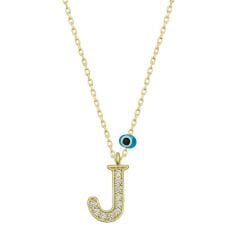 925 Ayar Gümüş Nazar Gold J Harfi Kadın Gümüş Kolye T6786 (491491)