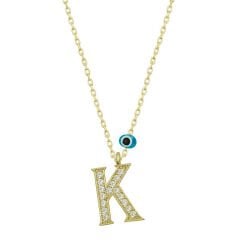 925 Ayar Gümüş Nazar Gold K Harfi Kadın Gümüş Kolye T6787 (491491)