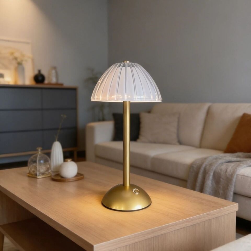 AD Uzun Mantar Çizgili Model LED Masa Lambası – Dokunmatik, 3 Renk Işık Modlu, Şarjlı Dekoratif Gece Lambası