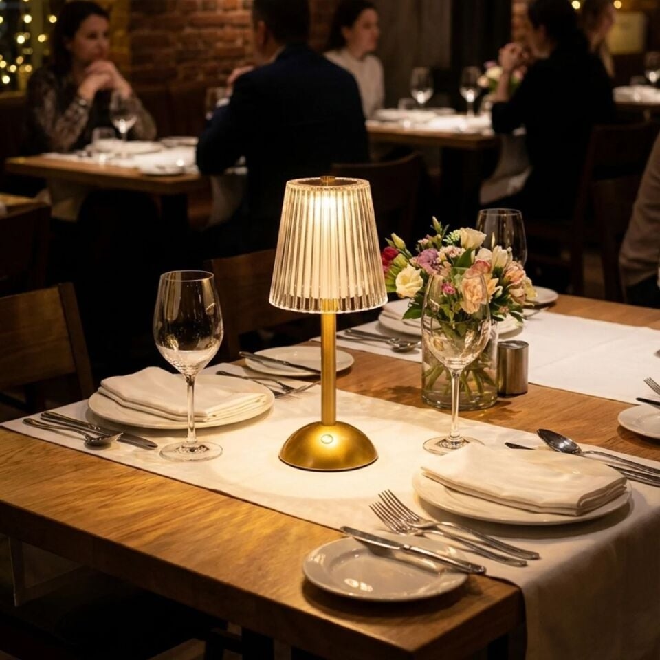 AD Uzun Klasik Çizgili Model LED Masa Lambası – Dokunmatik, 3 Renk Işık Modlu, Şarjlı Dekoratif Gece Lambası