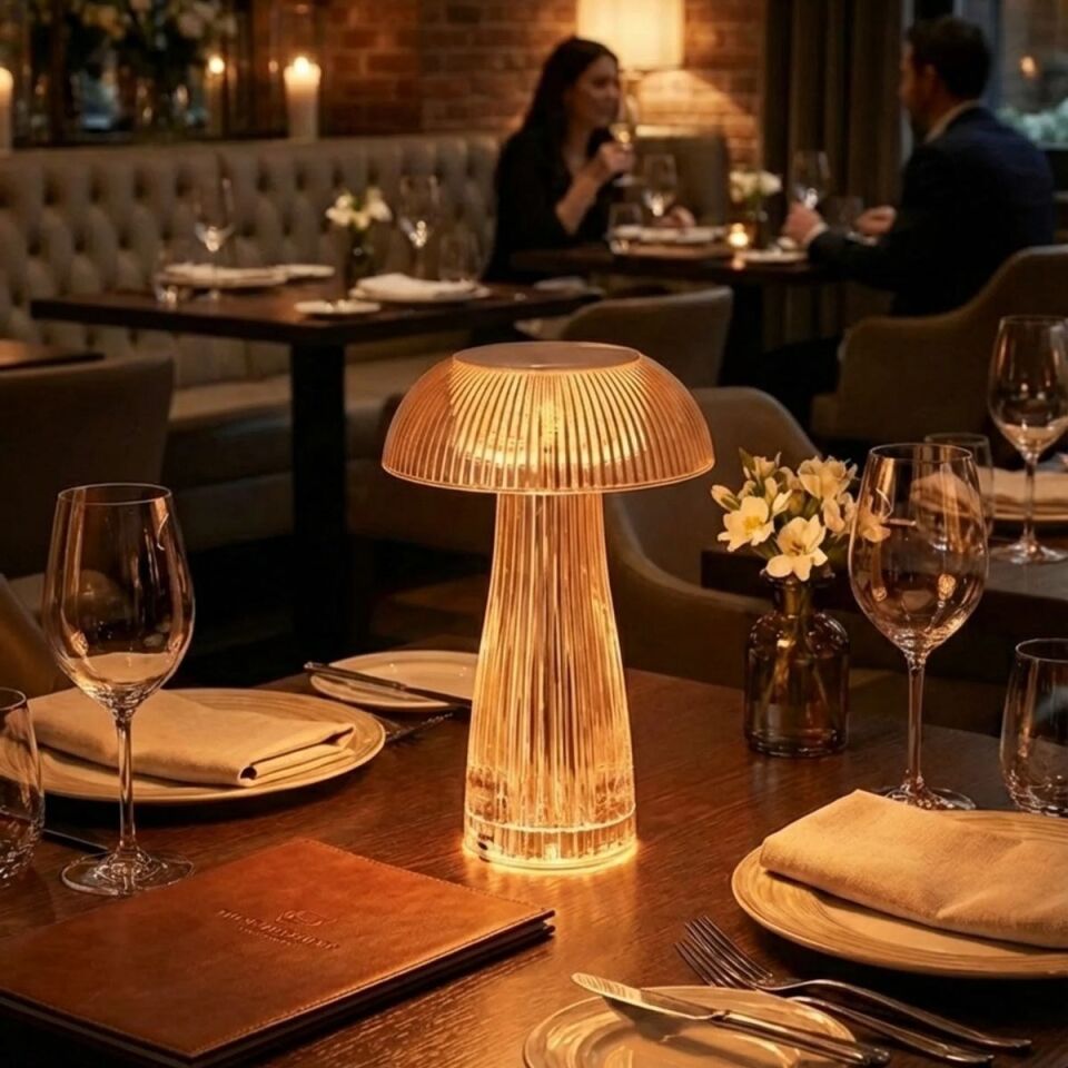 AD Şeffaf Mantar Model LED Masa Lambası –Kumandalı Şarjlı, Dokunmatik, Rengarek Işık Modlu Dekoratif Gece Lambası