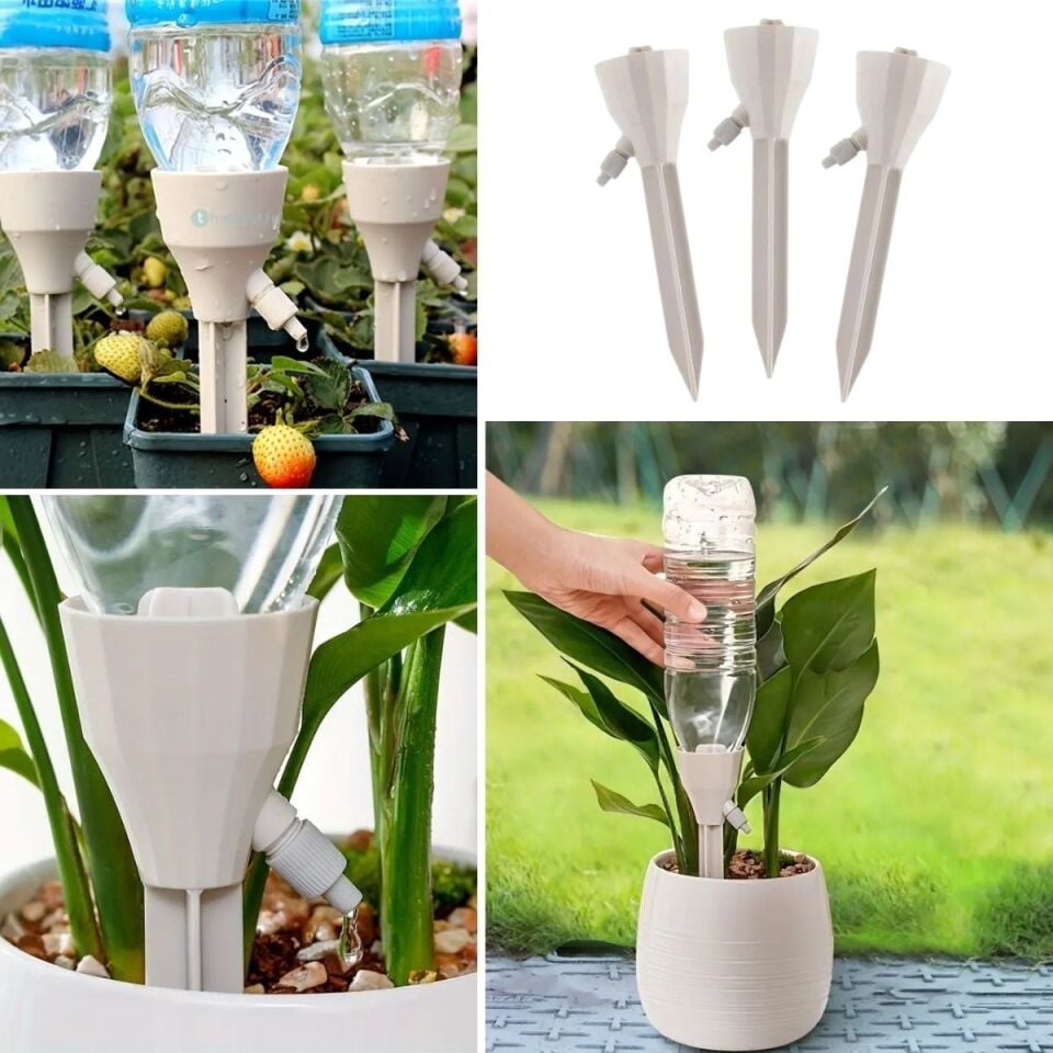 AD Ayarlanabilir Akış Hızına Sahip Damlama Sulama Çivileri 3lü Otomatik Bitki Sulama Aparatı Tüm Pet Şişelere Uyumlu