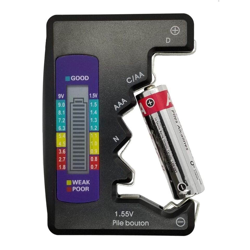 AD Evrensel Dijital Pil Test Cihazı – AA, AAA, C, D, N, 9V ve Düğme Pil Uyumlu Mini Pil Kapasite & Seviye Ölçer