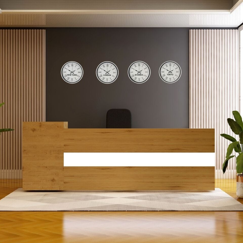 Beyaz Dekoratif 4’lü Dünya Saatleri Seti 36 cm – Otel & Ofis Tipi