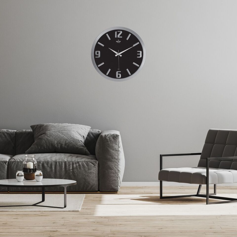 Krom Gümüş Kabartma Rakamlı Duvar Saati