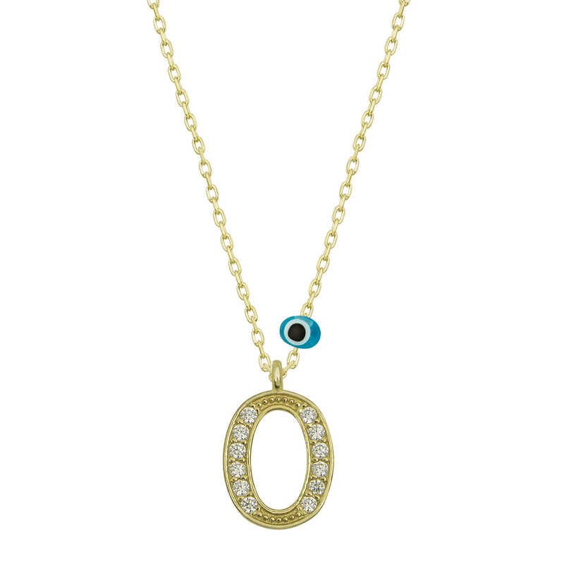 925 Ayar Gümüş Nazar Gold O Harfi Kadın Gümüş Kolye T6791 (491491)