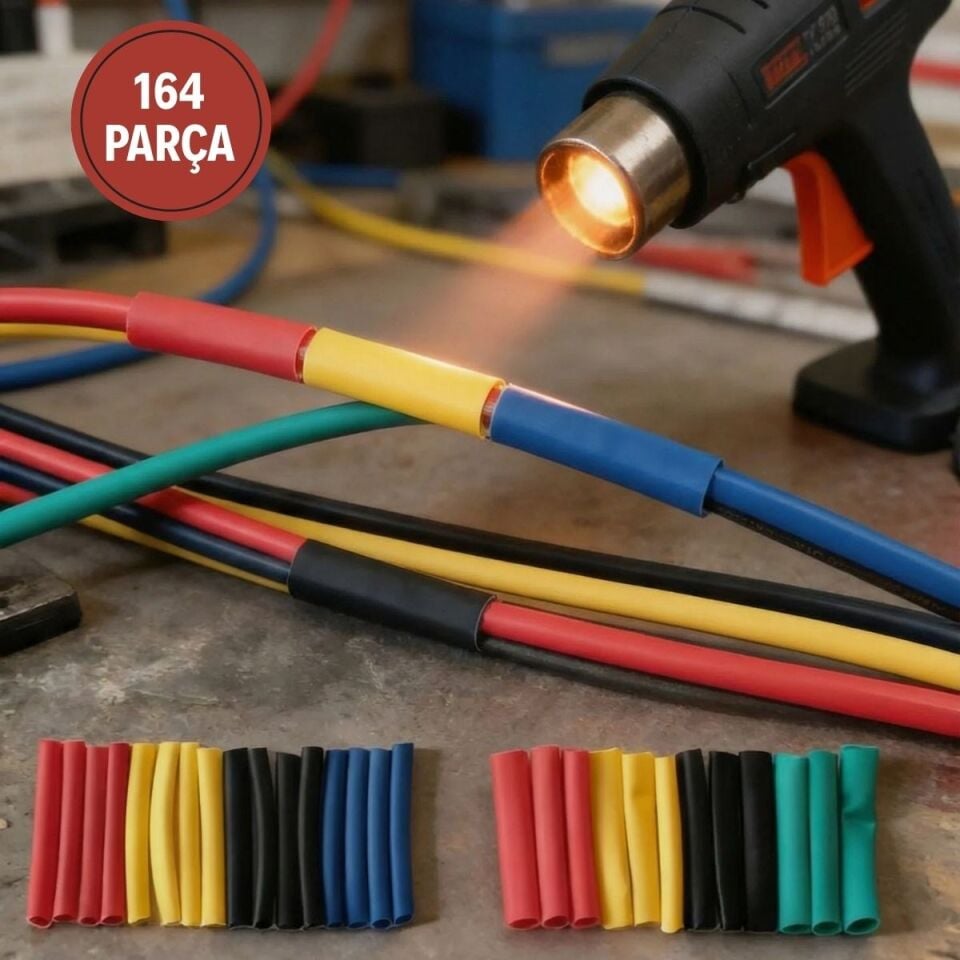 AD 164 Parça Isı ile Daralan Makaron Seti – Elektrik Kablo İzolasyon & Koruma Kılıfı, Renkli Shrink Tube Set