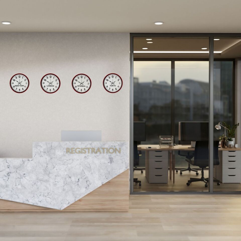 36 cm 4’lü Dünya Saatleri Kırmızı