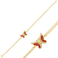 ​925 Ayar Gümüş Gold Mineli Kelebek Bileklik T6222 (491491)