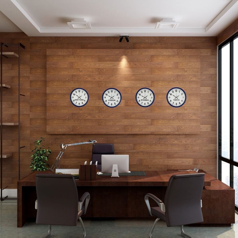 36 cm 4’lü Dünya Saatleri Lacivert – Otel Tipi