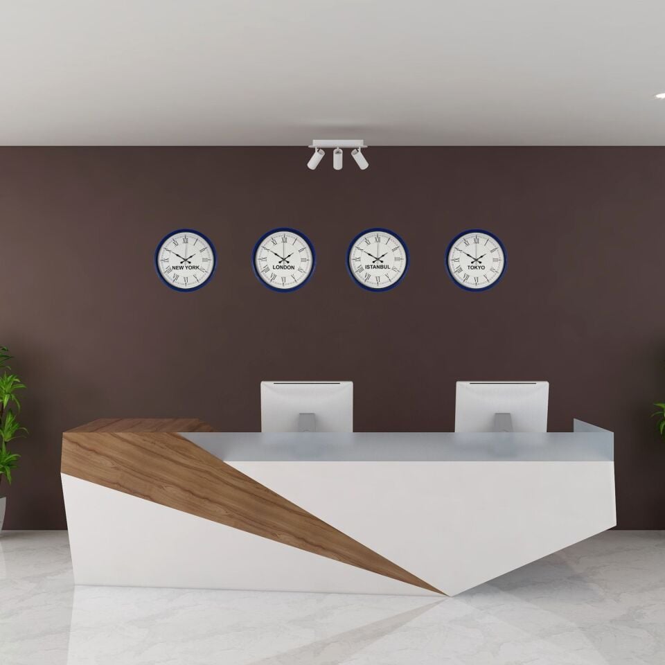 Lacivert 4’lü Dünya Saat Seti 36 cm Zarif Tasarım