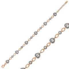 925 Ayar Gümüş Rose Kalpler Bileklik T6224 (491491)