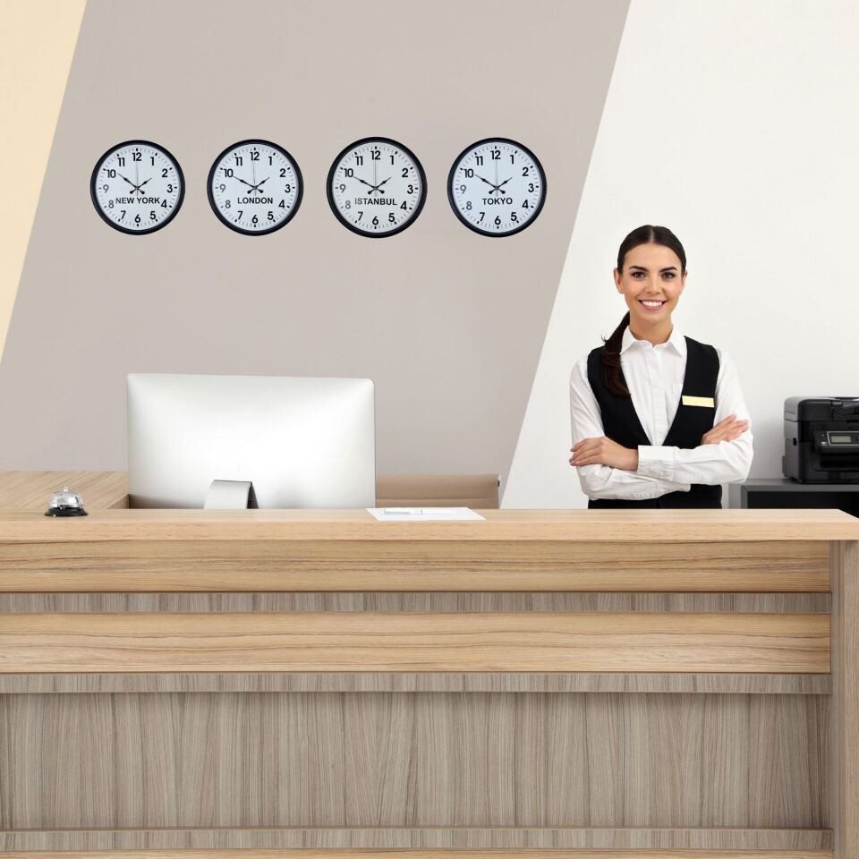 Siyah Şık  4’lü Dünya Saat Seti 36 cm