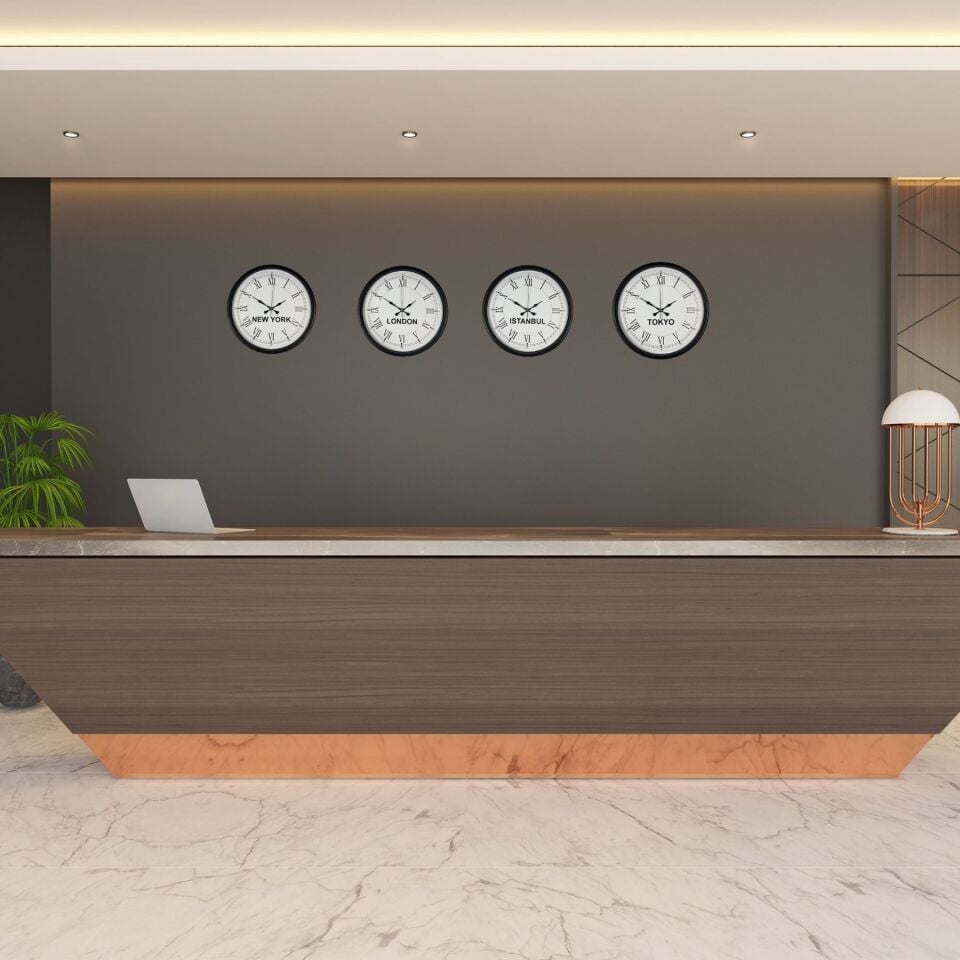 36 cm 4’lü Dünya Saatleri Siyah Roma Rakamlı