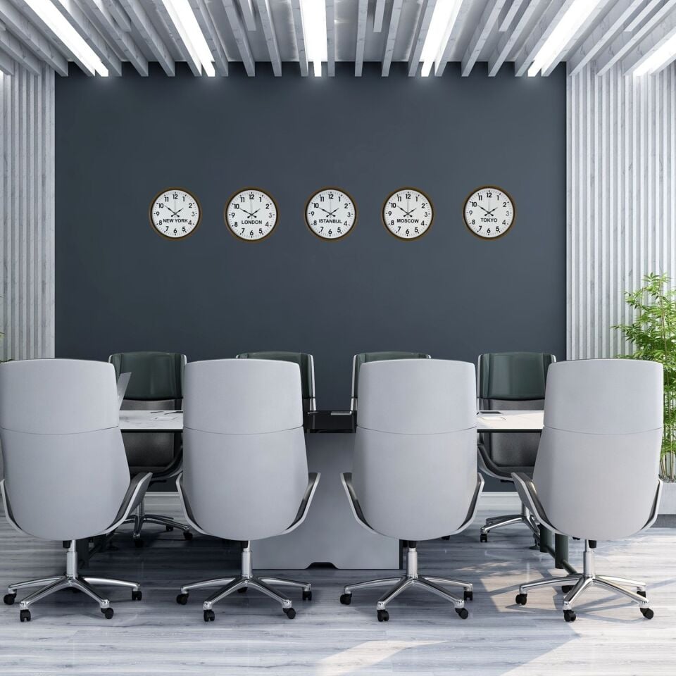 Kahverengi 5’li Dünya Saat Seti 36 cm Klasik Tasarım