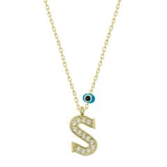 925 Ayar Gümüş Nazar Gold S Harfi Kadın Gümüş Kolye (T6795) (491491)