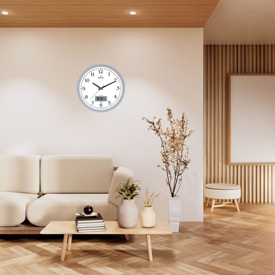 Krom Tarih Ölçer 35,5 Cm Duvar Saati