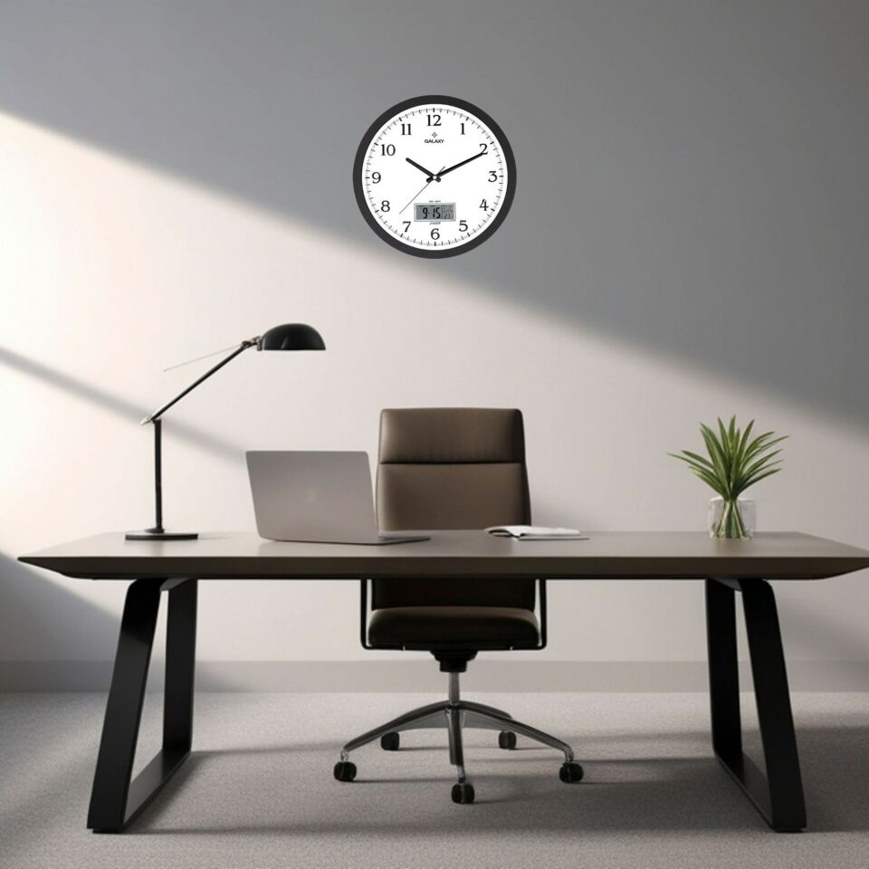 Siyah Tarih Ölçer 35,5 Cm Zarif Duvar Saati