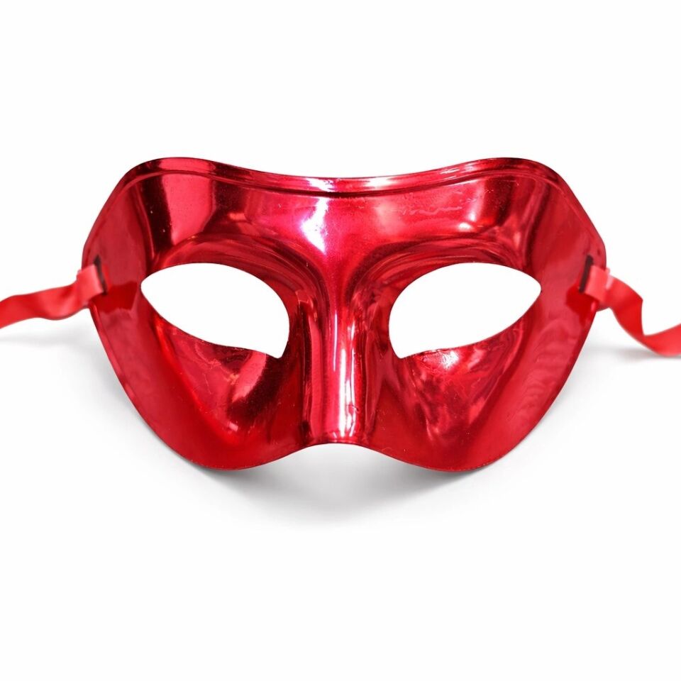 Mey İthalat® Metalize Parlak Parti Maskesi Kırmızı Renk 16x7 cm