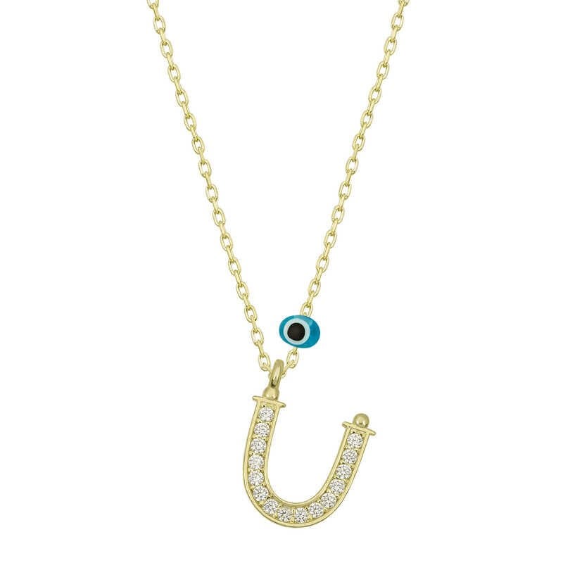 925 Ayar Gümüş Nazar Gold Ü Harfi Kadın Gümüş Kolye (T6799) (491491)