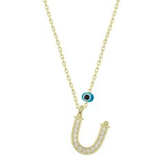 925 Ayar Gümüş Nazar Gold Ü Harfi Kadın Gümüş Kolye (T6799) (491491)