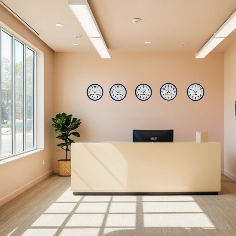 36 cm Modern 5’li Dünya Saatleri Lacivert