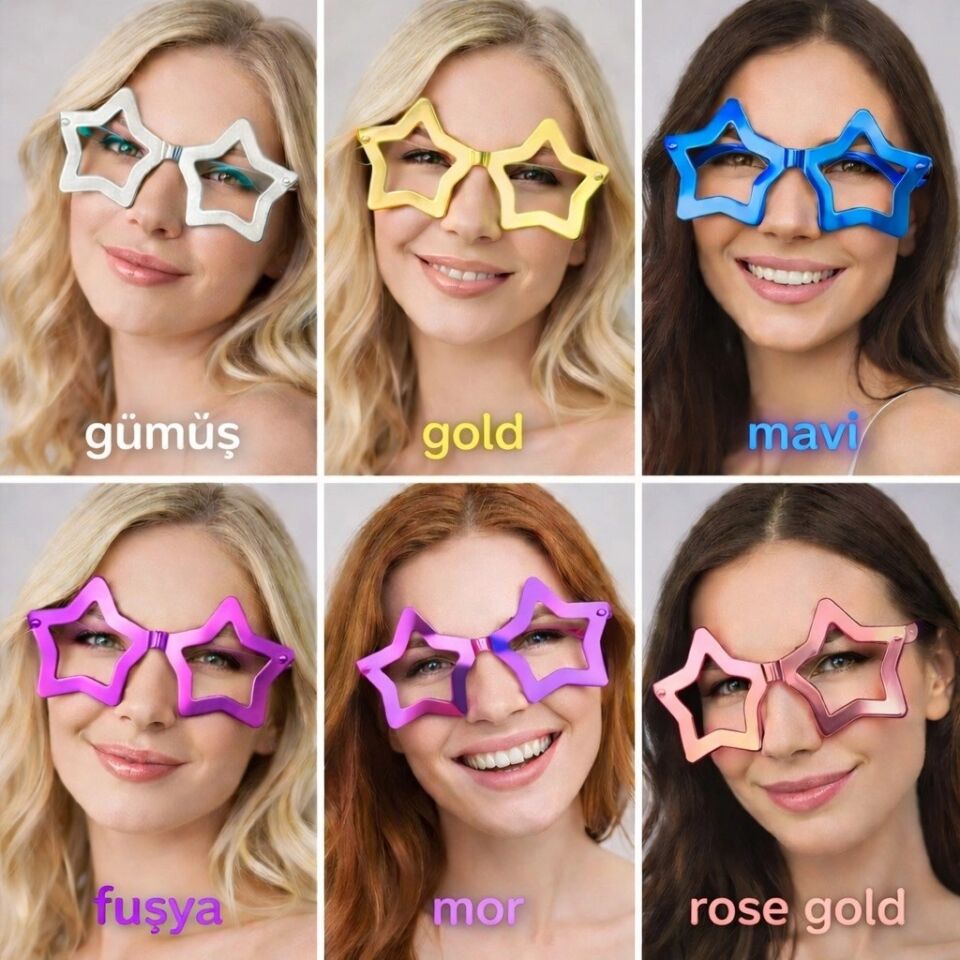Mey İthalat® Yıldız Şekilli Parti Gözlüğü 12 Adet – 6 Renk ( Camsız )
