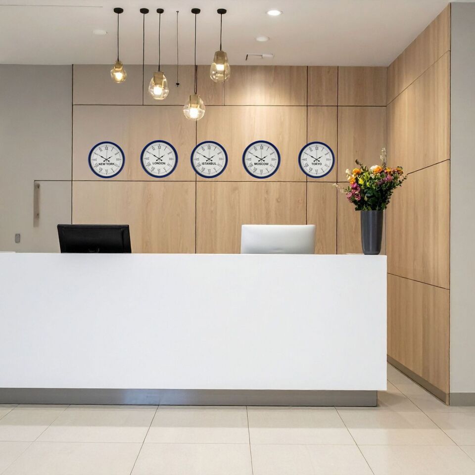 Lacivert 5’li Dünya Dekoratif  Saat Serisi 36 cm