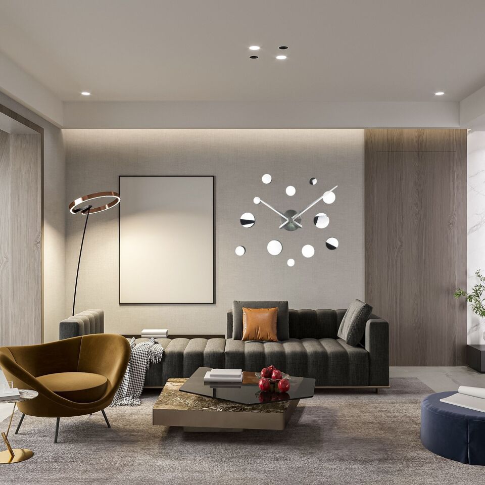 3D Aynalı Yuvarlak Dekoratif Kendin Yap DIY Duvar Saati