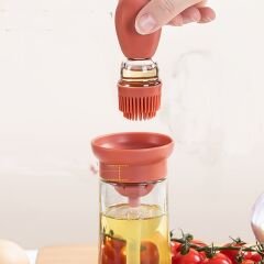 Kaktüs Yağdanlık 2 İn 1 Silikon Fırçalı Cam Yağdanlık Yumurta Ve  Sos Fırçası 150 ml (491491)