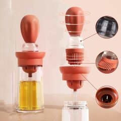 Kaktüs Yağdanlık 2 İn 1 Silikon Fırçalı Cam Yağdanlık Yumurta Ve  Sos Fırçası 150 ml (491491)