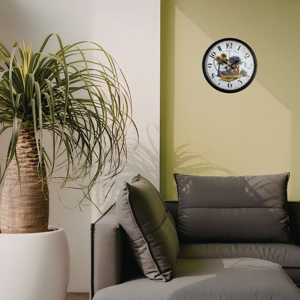 Lavanta Bahçesi Dekoratif Siyah 36 Cm Duvar Saati