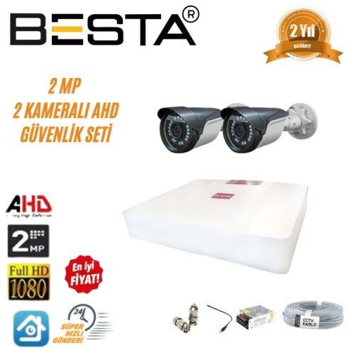 2 MP Ahd 1080P Gece Görüşlü 2 Kameralı Güvenlik Sistemi