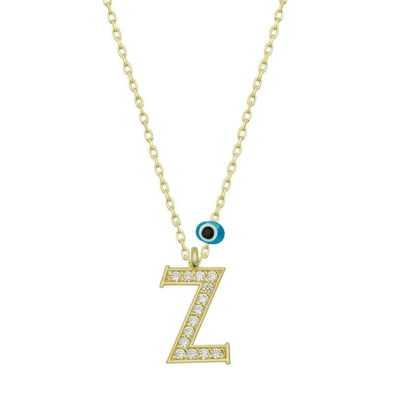 925 Ayar Gümüş Nazar Gold Z Harfi Kadın Gümüş Kolye T6802 (491491)
