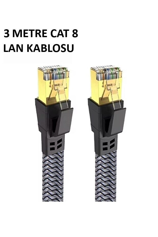 Cat 8 LAN Kablosu –Ethernet Kablosu Örgü Kaplama, Yüksek Hızlı (3 METRE)